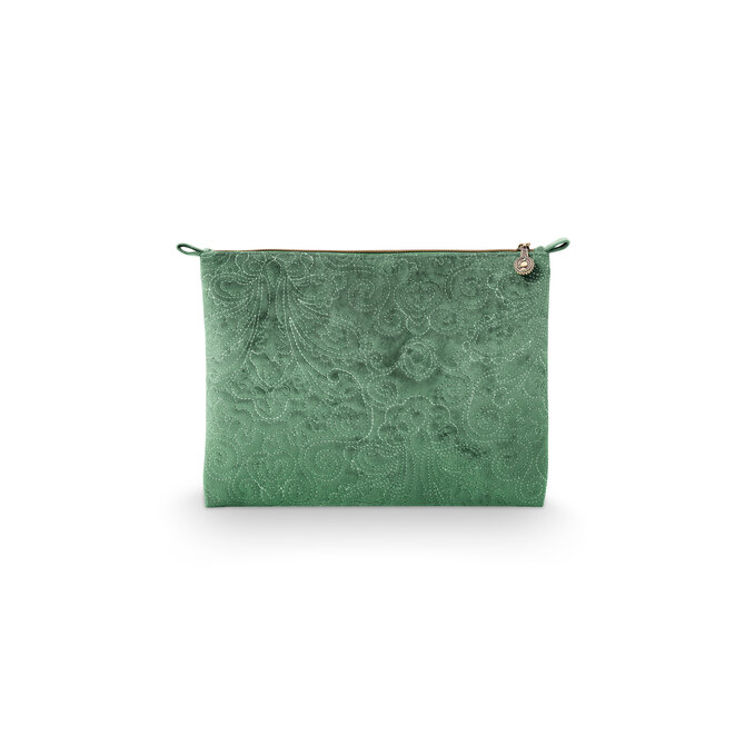 Pip Cosmetic Flat Pouch Large Velvet Quilted Green 30x22x1cm
