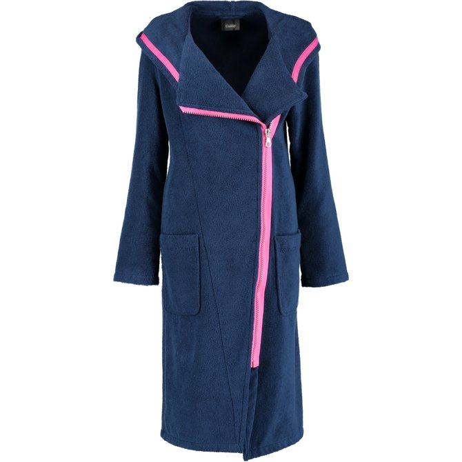 Cawö Dames Badjas Ritssluiting 6116 - Navy Pink  M