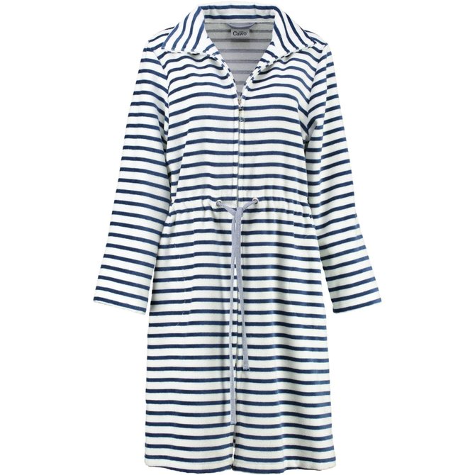 Cawö Dames Badjas kort met Tunnelkoord en Rits 6597  Navy 42