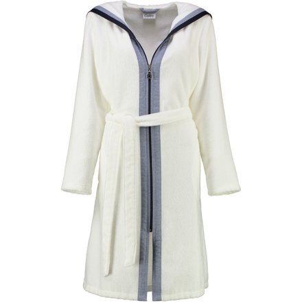 Cawö Dames Badjas met Capuchon en Rits 6598 Weiss 48