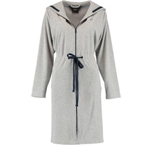 Cawö Dames Badjas met Capuchon, band en rits 821 - Grau-blau  XL