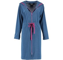 Cawö Dames Badjas met Capuchon, band en rits 821 - Blau-beere  XS