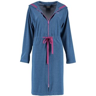 Cawö Dames Badjas met Capuchon, band en rits 821 - Blau-beere  S