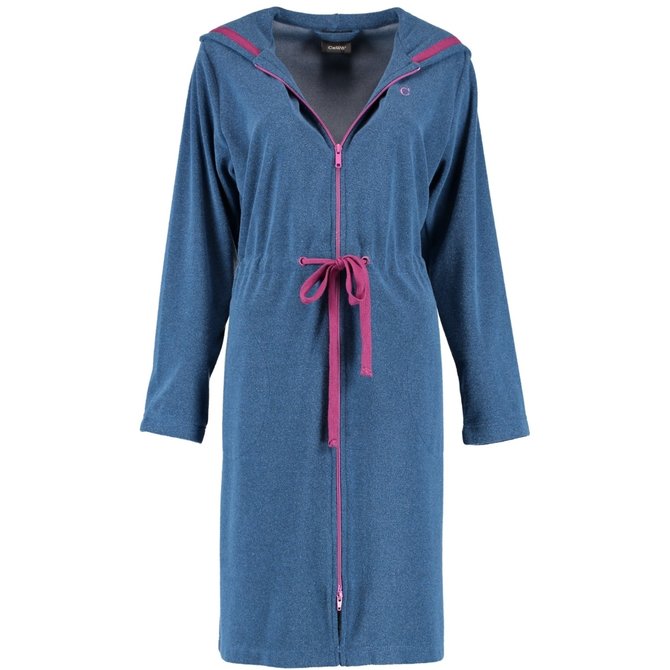 Cawö Dames Badjas met Capuchon, band en rits 821 - Blau-beere  XL