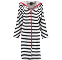 Cawö Dames Badjas kort met Capuchon en Ritssluiting 1244 Schwarz-weiss  44