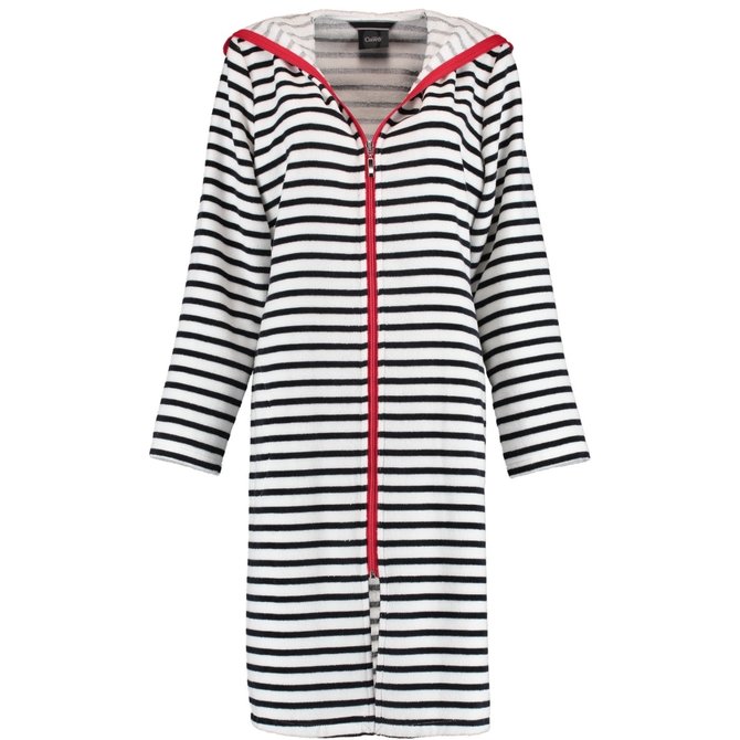 Cawö Dames Badjas kort met Capuchon en Ritssluiting 1244 Schwarz-weiss  44