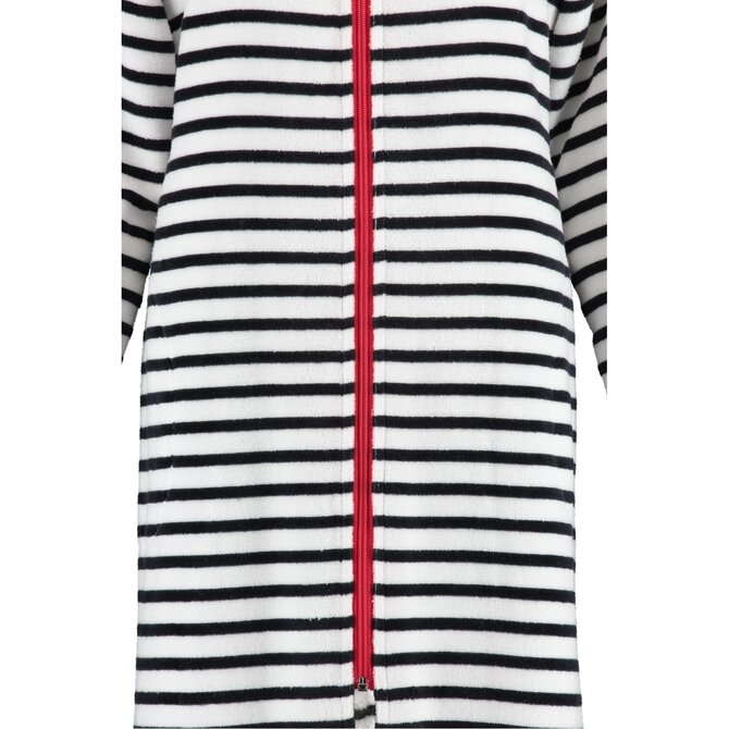 Cawö Dames Badjas kort met Capuchon en Ritssluiting 1244 Schwarz-weiss  44