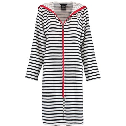 Cawö Dames Badjas kort met Capuchon en Ritssluiting 1244 Schwarz-weiss  46