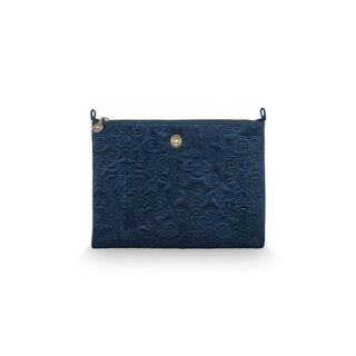 Pip Studio Cosmetic Flat Pouch Large Velvet Quiltey Days Blue 30x22x1cm
