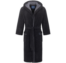 Morgenstern herenbadjas met capuchon Daniel chromezwart/petrol Maat XL