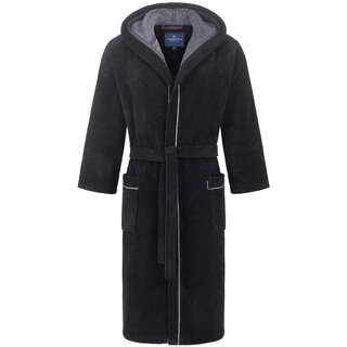 Morgenstern herenbadjas met capuchon Daniel chromezwart/petrol Maat XL