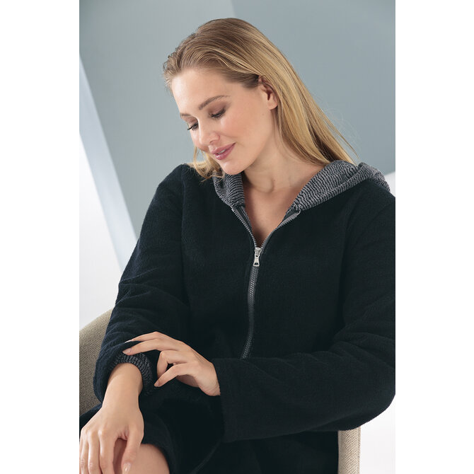 Cawö Badjas met capuchon en rits 5108 Uni  schwarz 44/46