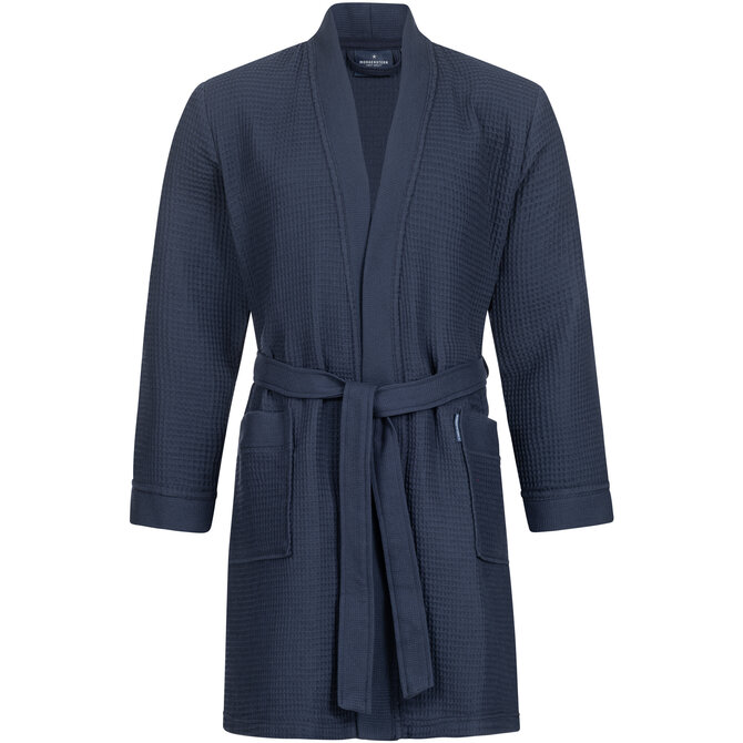 Morgenstern badjas Sascha Kimono wafelstof kort 100cm Navy Blue XL