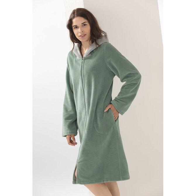 Cawo Dames  Home Badjas met Capuchon en ritssluiting Doubleface 40/42 fjord Cawo Dames  Home Badjas met Capuchon en ritssluiting Doubleface 40/42 fjord