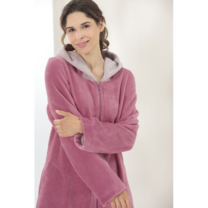 Cawo Dames Badjas met Capuchon en Ritssluiting 841 beere 40/42