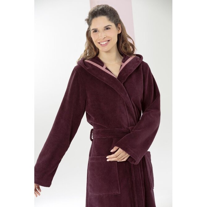 Cawo Dames Badjas met Capuchon  825 burgundy 32/34
