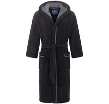 Morgenstern herenbadjas met capuchon Daniel chromezwart/petrol Maat M