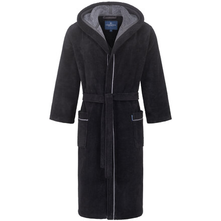 Morgenstern herenbadjas met capuchon Daniel chromezwart/petrol Maat M