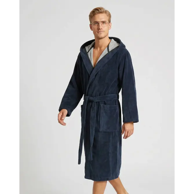 Cawö Home Heren Badjas met Capuchon 831 ocean 54/56