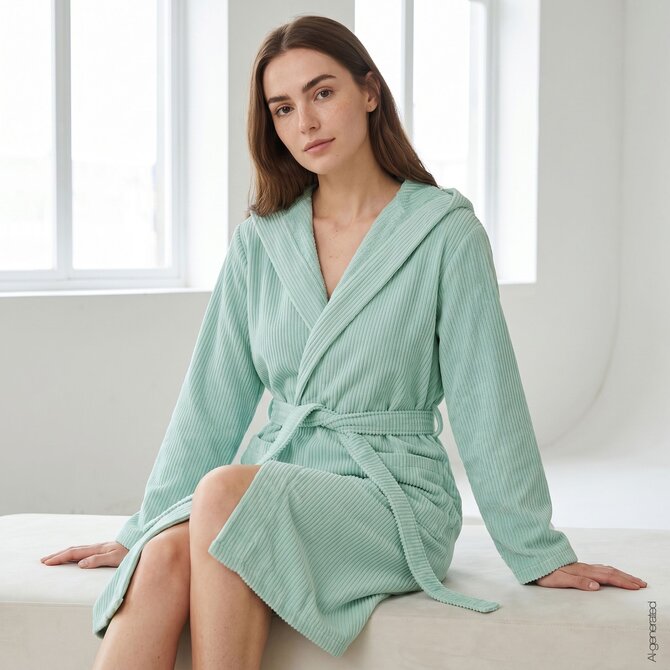 Cawö Dames Badjas extra licht met Capuchon 6140 mint 42