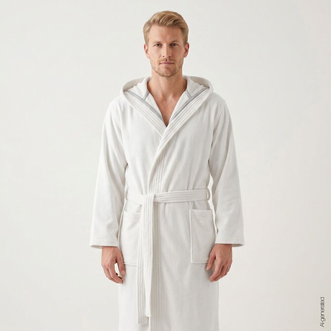 Cawö Home Heren Badjas met Capuchon 853 wit S