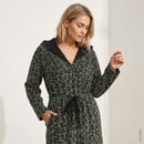 Cawö Cawö Home Dames Korte badjas met Capuchon en Ritssluiting 854 oliv XL