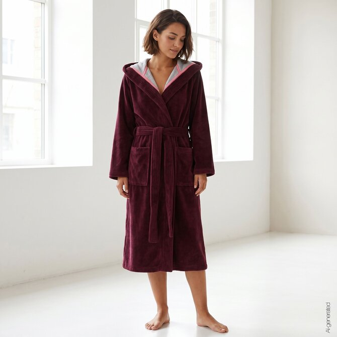 Cawö Home Dames Badjas met Capuchon 830 burgundy 36/38