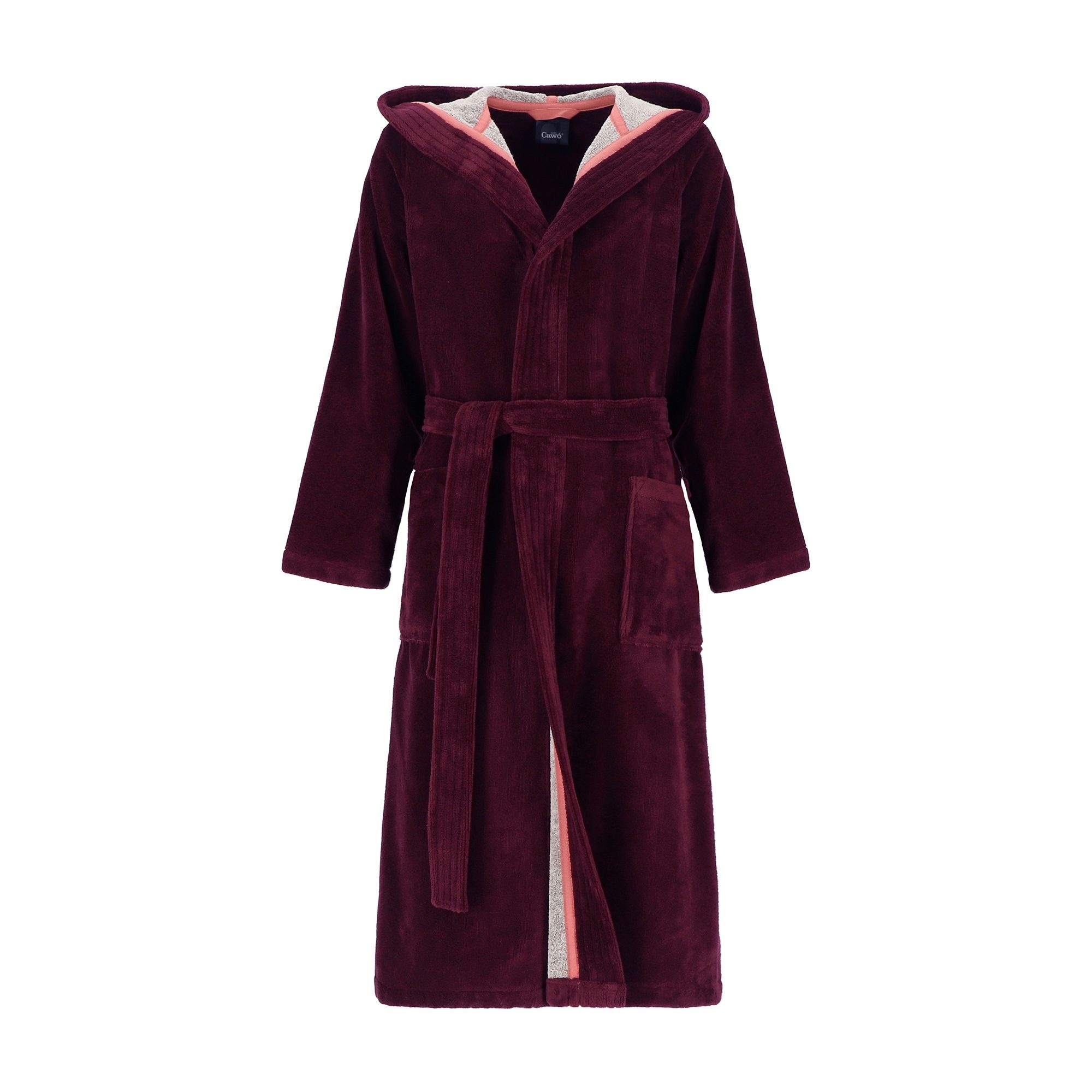 Cawö Cawö Home Dames Badjas met Capuchon 830 burgundy 40/42