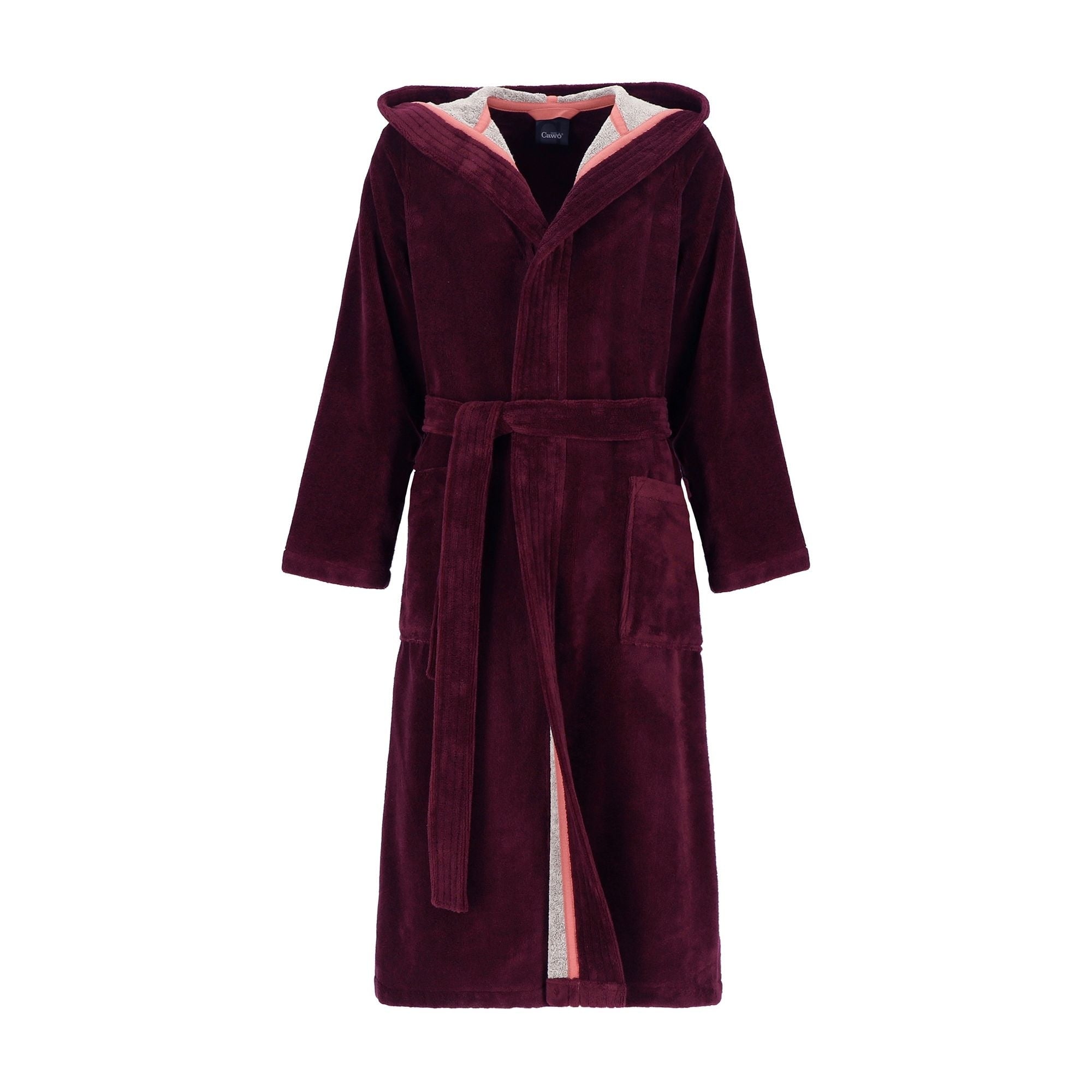 Cawö Cawö Home Dames Badjas met Capuchon 830 burgundy 48/50