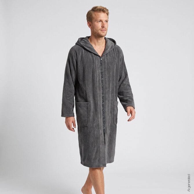 Cawö Heren Badjas met Capuchon en ritssluiting 6850 anthrazit XL