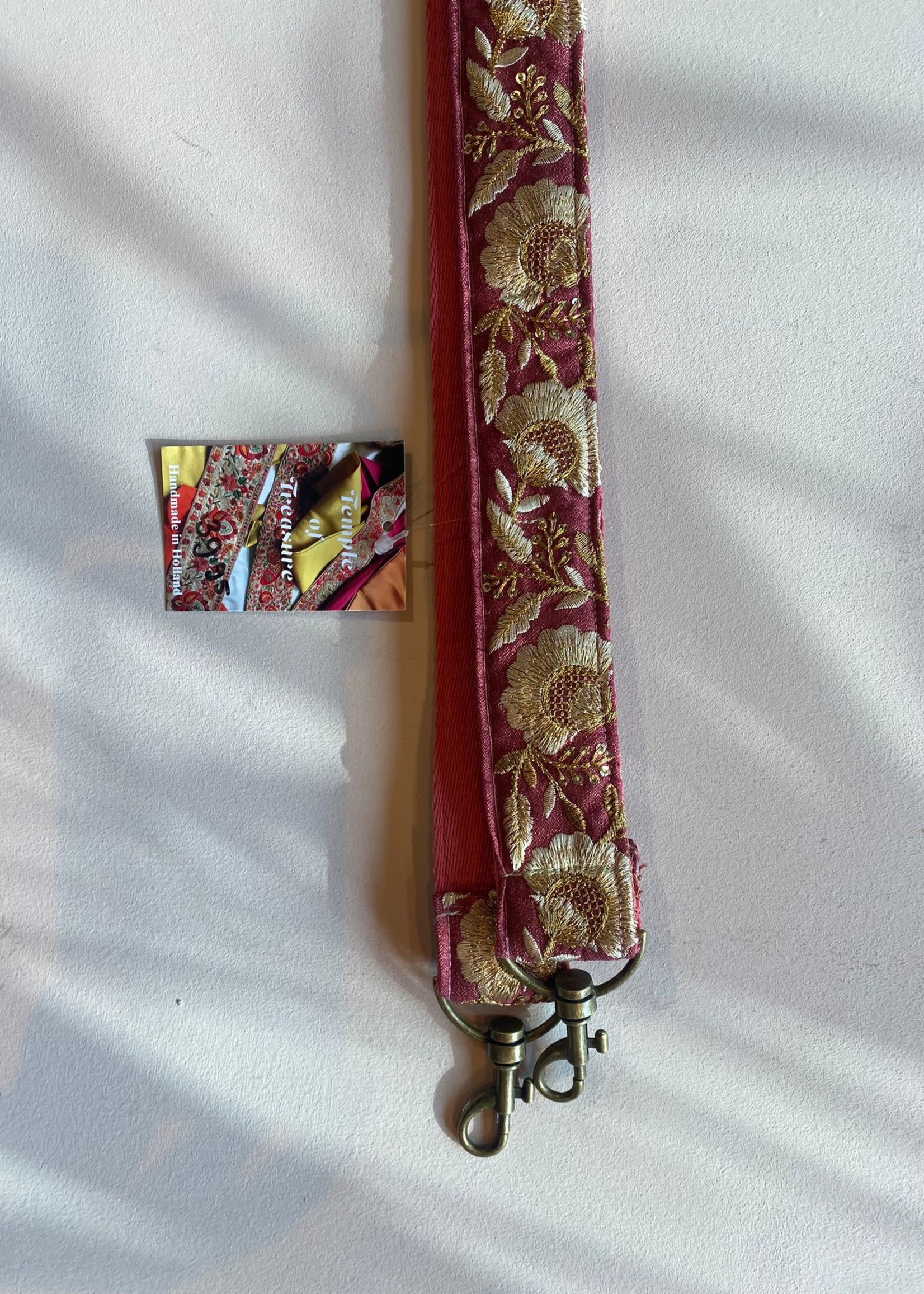 Handgemaakte Brede Bagstrap/Phonecord Rood/Goud