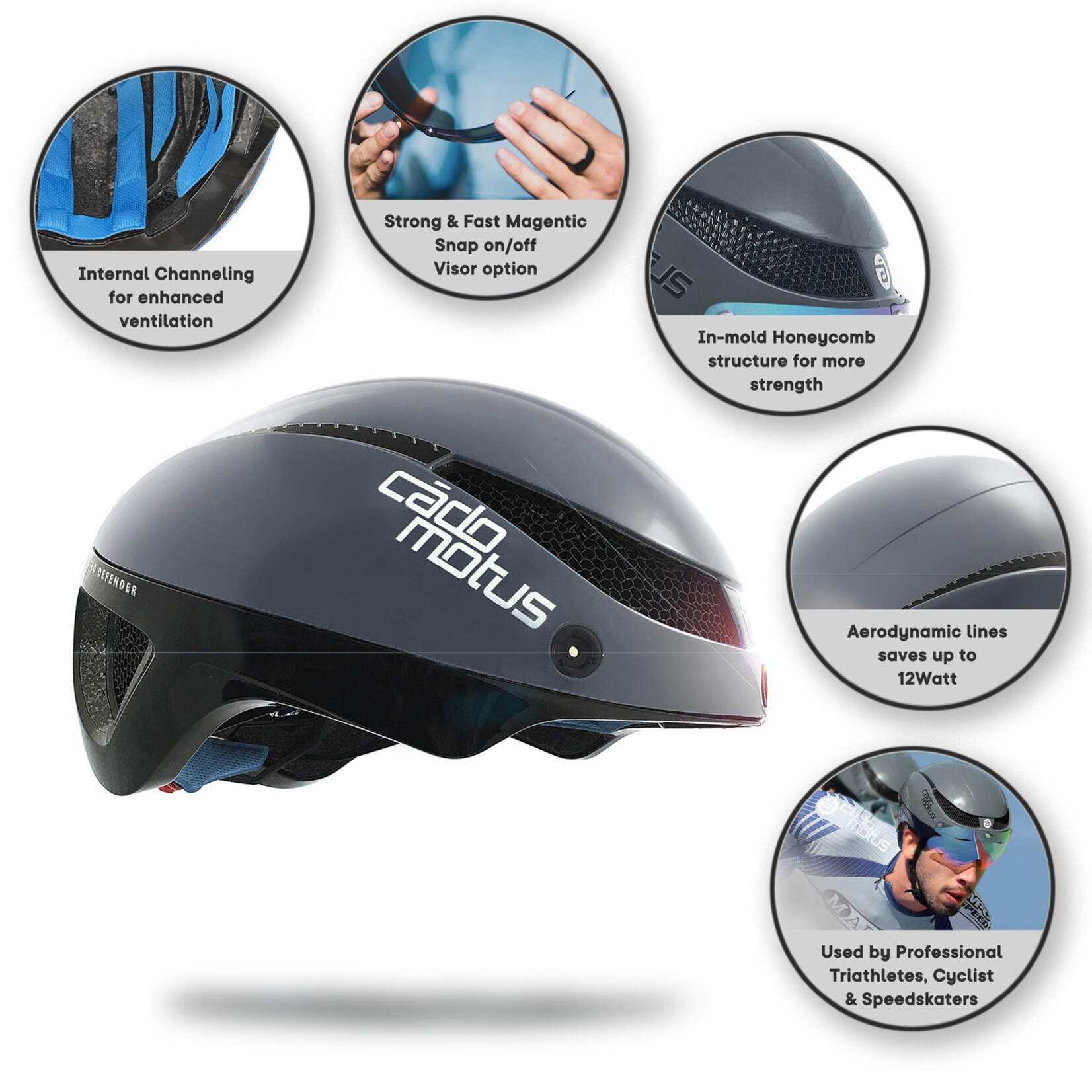 Cado Motus Omega Aerohelm voor schaatsen en triathlon- Grijs