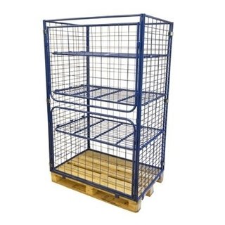 Steel wire mech cage container L1.2xW0.8xH1.8m with 3 shelves and 2 folding windows