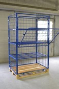 Steel wire mech cage container L1.2xW0.8xH1.8m with 3 shelves and 2 folding windows