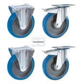 Heavy Weight Wheel set tipper containers blue elastic rubber wheels 200 mm diameter