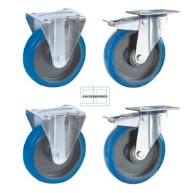 Heavy Weight Wheel set tipper containers blue elastic rubber wheels 200 mm diameter