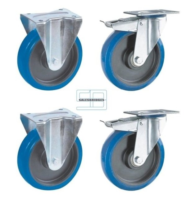 Heavy Weight Wheel set tipper containers blue elastic rubber wheels 200 mm diameter