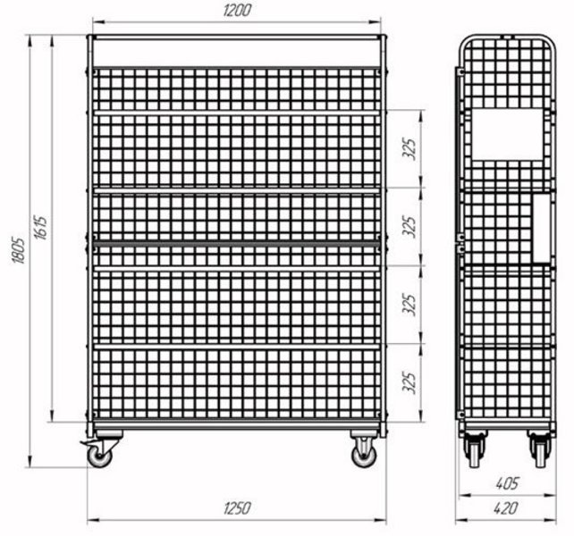 Order Picking Mesh Shelf Trolley1800 mm x1250 mm x 420 mm  With 4 Demountable Shelves