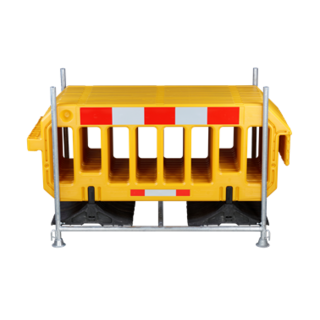 Plastic Barrier Fence Set – 15 Pieces (Yellow) with Galvanized Storage & Transport Rack