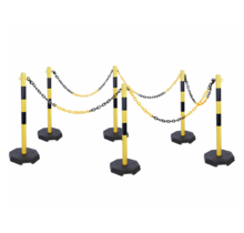 Steel Barrier Posts Set – 6 Posts with 25 m Chain (Heavy Duty, Yellow/Black)