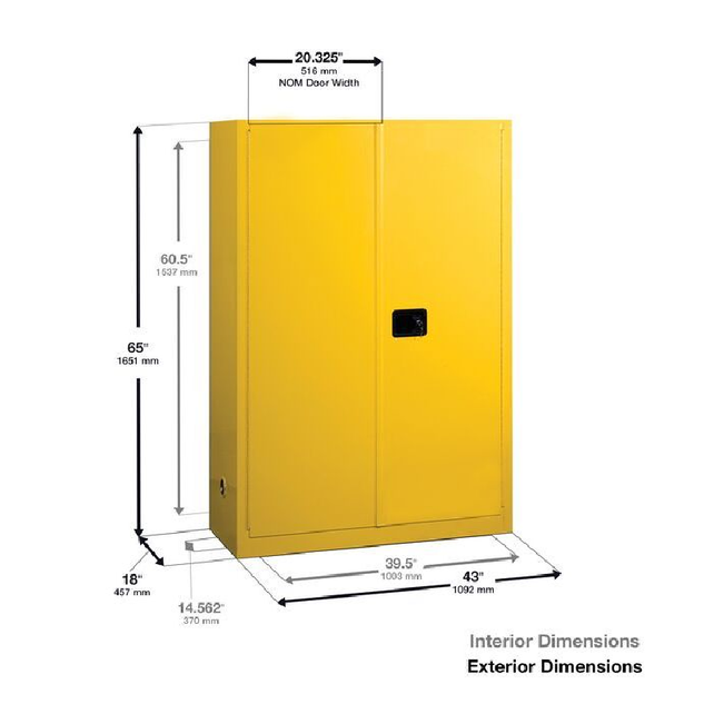 45 Gal  Safety Cabinet for Corrosives Acid 1651mm H x 1092mm W 2 Shelves, 2 Doors, Manual Close