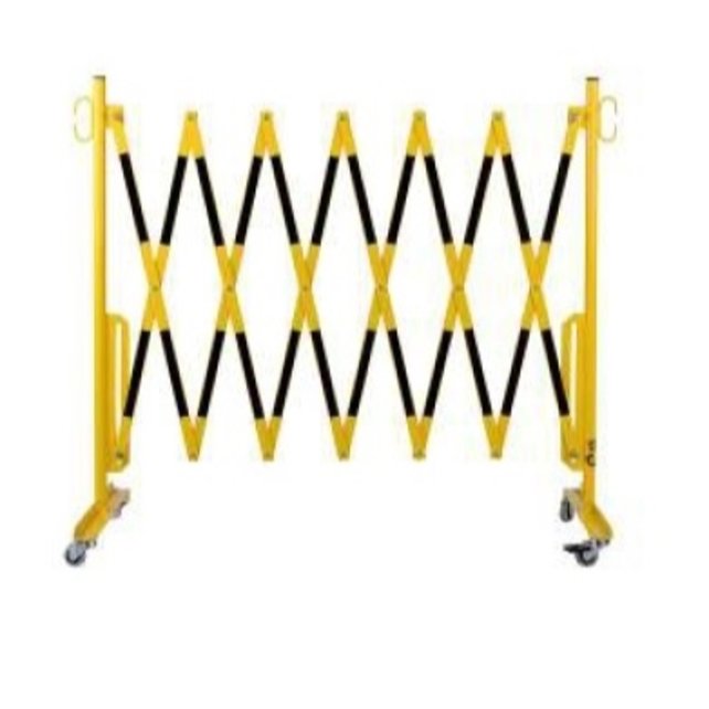 Expanding barrier red-white with wheels reflective marking extendable to 3,6 m