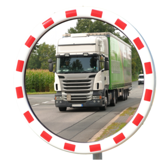 Traffic Mirror- Round -White Frame with Red Reflectors