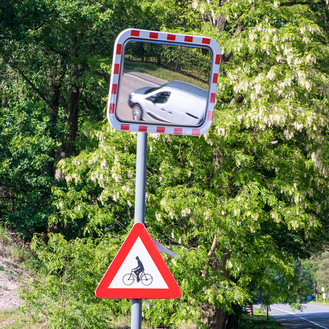 Traffic Mirror- Rectangle -White Frame with Red Reflectors