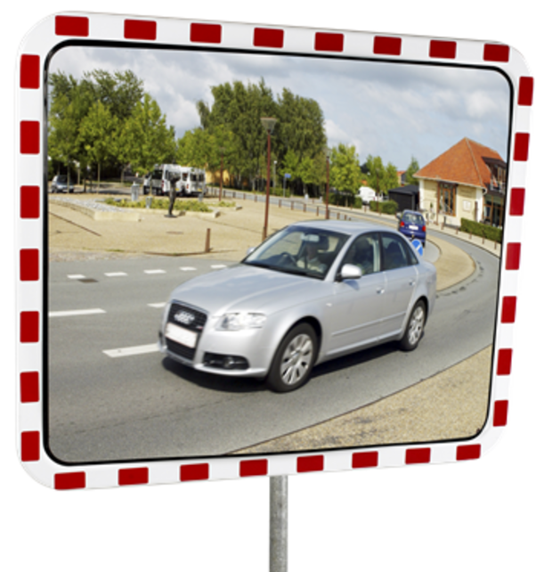Traffic Mirror- Rectangle -White Frame with Red Reflectors
