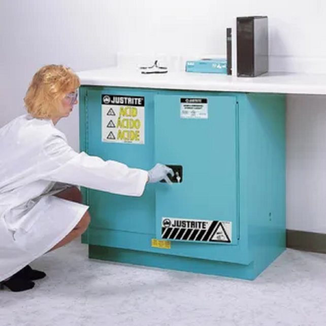 22 Gallon, 1 Shelf, Acid Undercounter Safety Cabinet, 2 Doors Manual Close, Blue 22 Gallon, 1 Shelf, Acid Undercounter Safety Cabinet, 2 Doors Manual Close, Blue