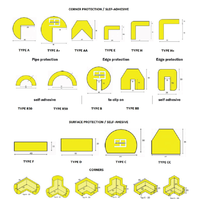 Corner protection PU foam black type H - 3D