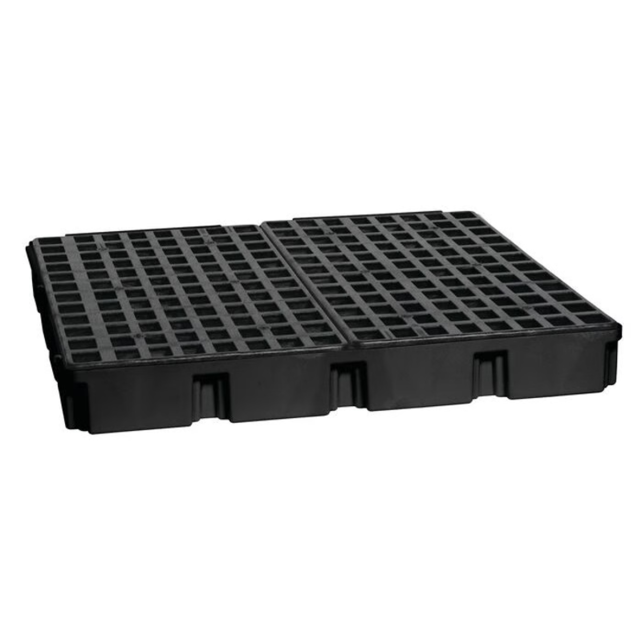 4 Drum Plastic Pallet, 66 Gallon Spill Capacity, Without Drain, Black