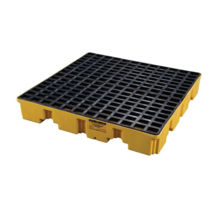 4 Drum Plastic Pallet, 66 Gallon Spill Capacity Without Drain, Yellow