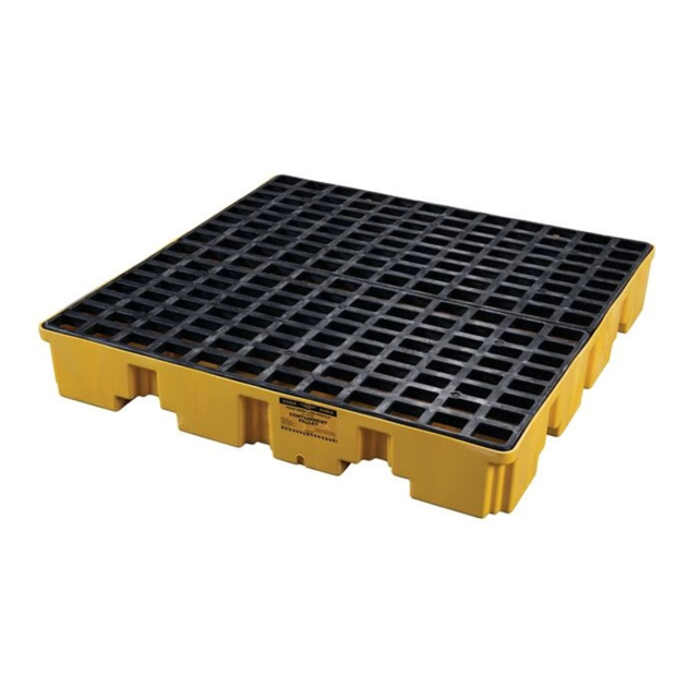 4 Drum Plastic Pallet, 66 Gallon Spill Capacity Without Drain, Yellow